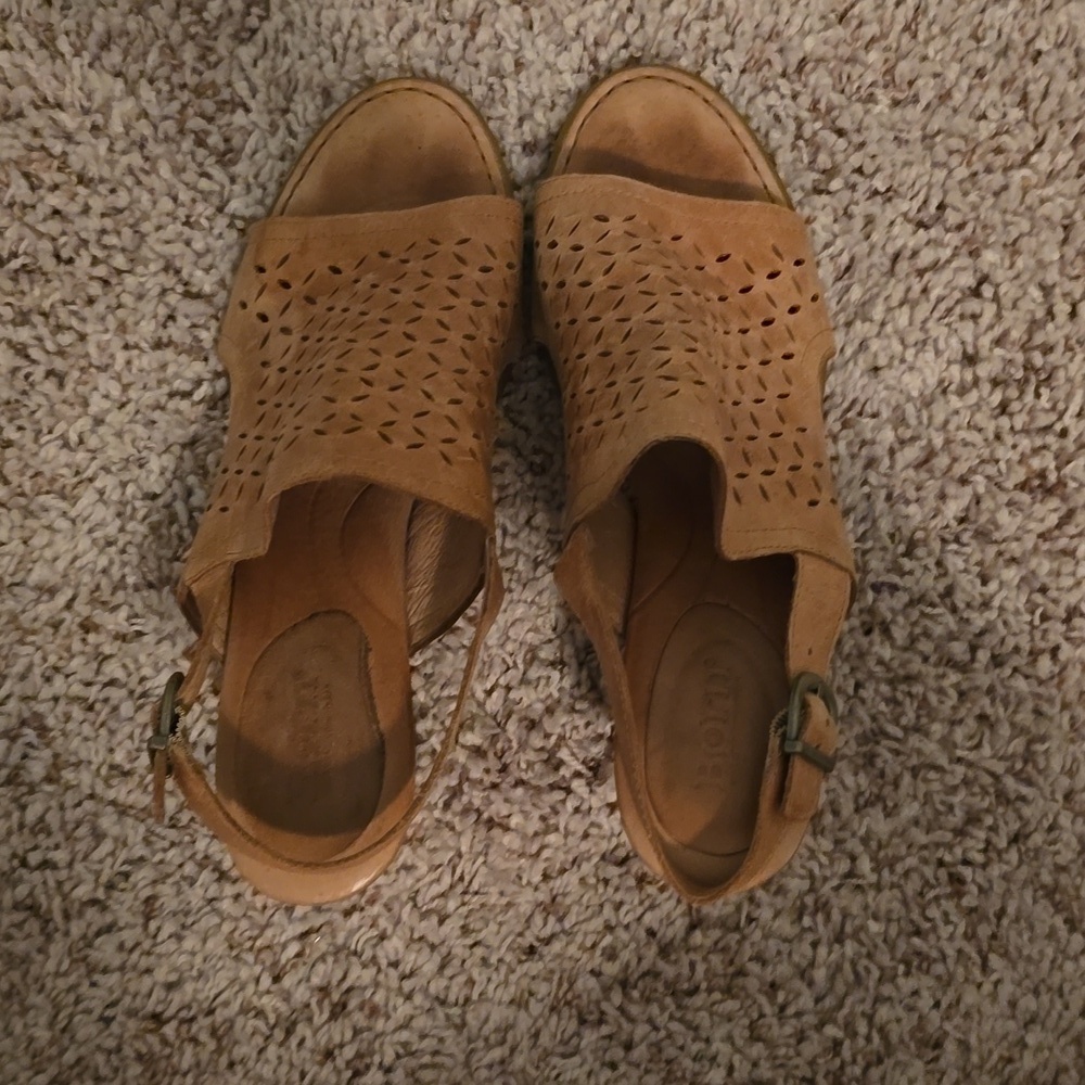 Born Leather Peep Toe Women's Tan Heeled Sandals Size 11 (07gw1) - Picture 4 of 10